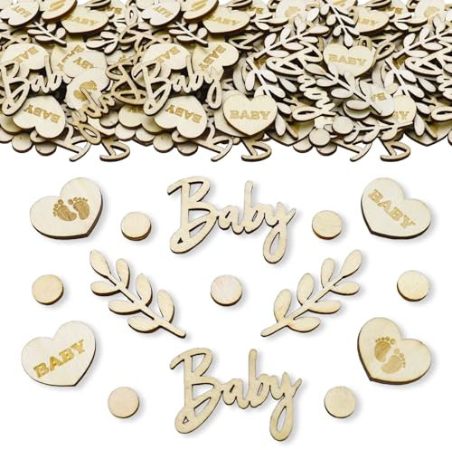 ParPix 100 Stück Holz Babyparty Deko Konfetti, Groß Baby Shower Streudeko, Babyparty Tischdeko, Babyshower Deko Confetti, Konfetti Babyshowerparty Deko Junge Mädchen, Streudeko Babyparty Dekoration
