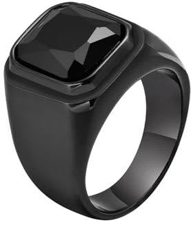 Wycian Verlobungsring Damen 54, Ringe Damen Edelstahl Zirkonia Schwarz Polierter Breiter 16mm Solitär Zirkonia Schwarz Gravur für Wife Geburtstag