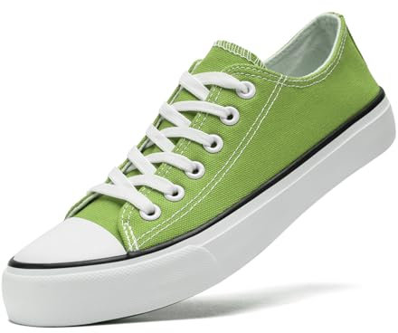 sharllen Canvas Shoes Women Ladies Low Top Sneakers Classic Lace Up Trainers for Men Women Canvas Plimsolls Pumps Casual Tennis Shoes(Lemon Green 270)