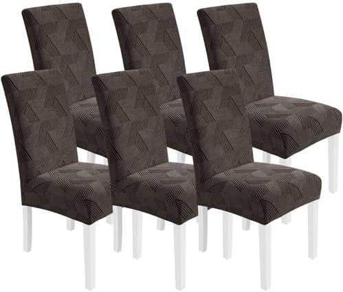 CYCMACO Stretch Stuhlhussen 6er Set, Stuhlbezug Elastisch Universal, Hussen Für Stühle Hochlehner, Moderne, Abnehmbarer, Kratzfest, Waschbarer, Für Esszimmer, Küche, Restaurant, Braun