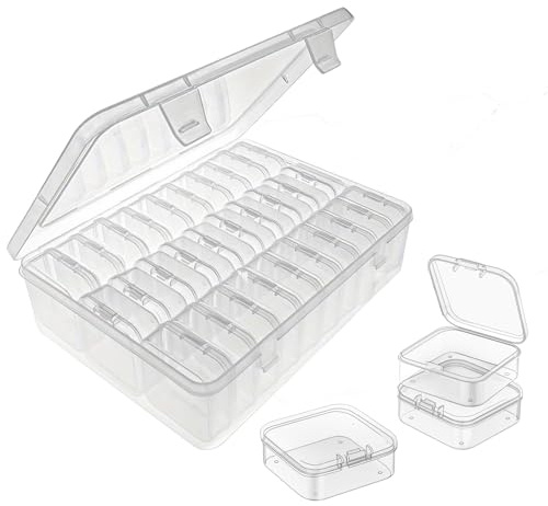 ESYFOR Aufbewahrungsbox mit Deckel Kleine, 30 Stück 5,5 x 5,5 x 2cm Aufbewahrungsboxen Transparente Kunststoff Perle Aufbewahrungsbehälter für Kleine Perlen,Pillen,Schmuck,Schrauben