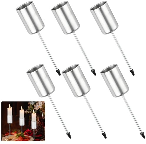 6 Winterdeko Innen Kerzenständer Kommunionkerze Kerzenhalter mit Spieß Adventsgestecke Kommunion Kerzenstecker für Stabkerzen Stumpenkerzenhalter Hochzeit Homeoffice Deko Weihnachten(Silber, Zylinder)
