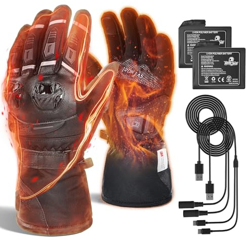 IRON JIA'S Gants Chauffants Moto 3000mAh 2025 Upgrade Contrôle Intelligent de la température,Gants Chauffants USB Hommes Femmes,Gant Moto Hiver pour extérieur avec 4 Niveaux de Chauffage,XL
