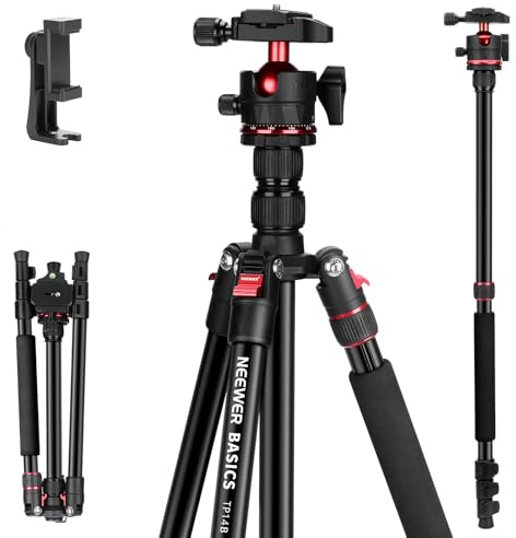 NEEWER Basics Travel Tripod Monopod for Camera, Compact and Lightweight Mobile Phone Holder for DSLR (72 inches), Arca Ball Head, Compatible with iPhone Video, Maximum Load 6 kg, TP14B