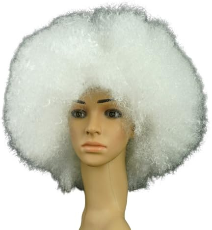Blausky 1 Stück Perücke Afroperücke Afro,Kunsthaar Lockige Perücke,Unisex Partyperücke Funky Style Afro Locken Perücke für Karneval,Halloween,Disco,70er 80er Jahre Party,Cosplay,Weiß