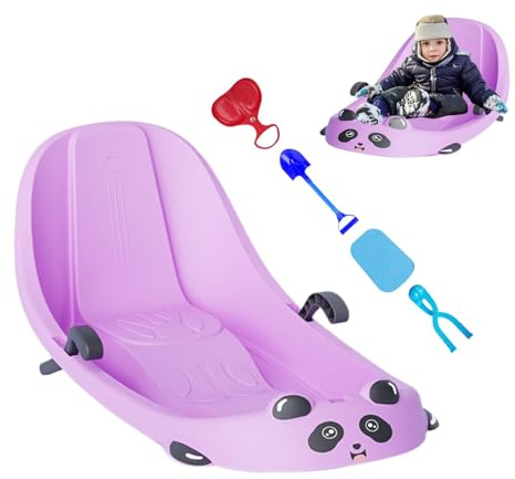 Schlitten für Kinder Outdoor-schneeschlitten mit Bremse Und Rückenlehne Rodel Schneeschaufel Schneeballklammer Skidecke Heizkissen Auf Dem Snowy Hills Park-Spielplatz Bei Kaltem Wetter Purple