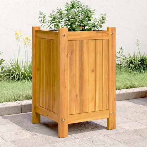 Mandloder Pflanzkübel Akazie Massivholz 31x31x50 cm, Robuster Holz Pflanzkasten mit Vliesbeutel, Langlebiger Blumenkübel für Garten, Balkon, Terrasse, Outdoor & Indoor Pflanzen