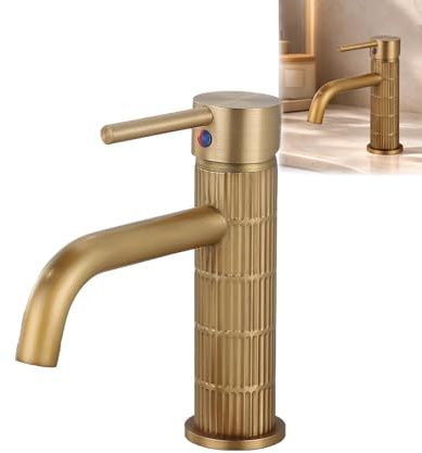 Grifo de lavabo monomando con cuerpo de latón, mezclador para baño, acabado vintage cepillado, cartucho cerámico duradero (Bronce cepillado, Estándar)