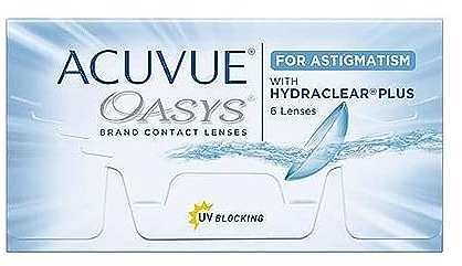 ACUVUE OASYS for Astigmatism Kontaktlinsen – 2-Wochen-Linsen für Tag und Nacht mit -6,5 dpt, Cyl -0,75, Ach 180 und BC 8.6 – UV Schutz, Austrocknungsschutz und Komfortables Tragegefühl – 6 Linsen