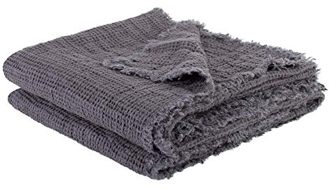 Honeybee-Plaid – weiche Decke aus Leinen – einfarbig gewebtes Plaid mit Fransen aus Naturmaterialien – 170x230 cm – 970 charcoal – von ’zoeppritz since 1828’