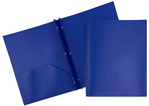 JAM PAPER Plastic Color POP Folders - 2 Pocket Durable Folders with Metal Prongs Fastener Clasps - Dark Blue - 6/Pack