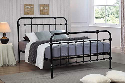 ROYALE COMFORT Sandy Double Metal Bed Frame Black Hospital Style Small Double King Size Beds (4FT6 Double)