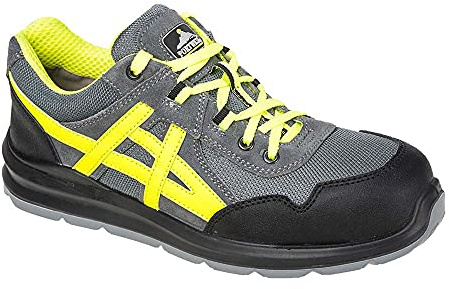 Portwest FT50 Steelite Mersey Trainer Sicherheitsschuh Wildleder und Stoff | Grau, 41, S1 EN ISO 20345, Schützende Stahlkappe, Rindspaltleder, Rutschhemmend, Antistatisch, Dual-Density-Sohle
