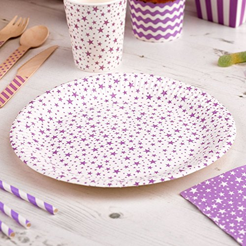 Premium Weddings Pappteller Stars lila 8 Stück - Einwegteller Hochzeit Partyteller Kindergeburtstag Sterne lila ca. 23 cm