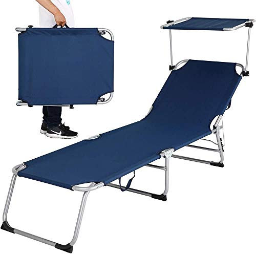 Bakaji - Tumbona con techo parasol plegable para ahorrar espacio, respaldo ajustable, estructura de metal y tela de poliéster. Color azul, ideal para playa , piscina, relax
