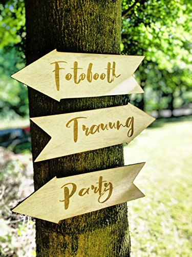 Holzura Großes Holzschild für Hochzeit und Party, Pfeil aus Holz mit Ihrem Text als Individuelles Wegweiser-Schild