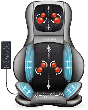 Comfier Shiatsu Rücken und Nacken Massagesitzauflage mit Wärme - 2D / 3D-Knet Massageauflage mit voller Rückenlehne und einstellbarer Luftkompresse, Ganzkörper Massagematte für Damen, Herren