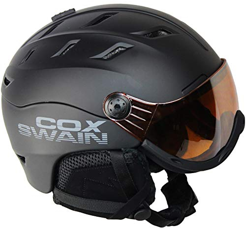 Cox Swain Ski-/Snowboard Helm Coben Visor - mit Recco Lawinenreflektor!, Colour: Black/Orange Lens, Size: M (56-57cm)