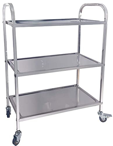 TAIMIKO Stainless Steel Utility Cart - 3-Tier Kitchen Trolley, Restaurants Serving Trolley with Locking Wheels, For Garage, Restaurants, Hotels, Size: 625x315xH800mm