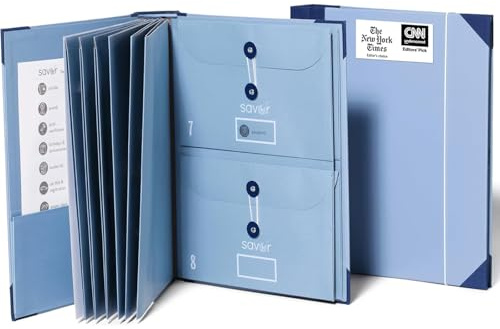 The Folio® Important Document Organizer by Savor | Binder with Guided Labels, Acid-Free File Folder Organizer with 10 Pockets, Document Holder for Home Records, Legal and Medical Papers (Blue)
