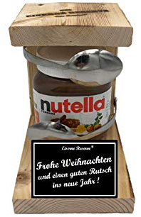 Geschenkideen Weihnachten lustig für Männer Frauen Geschenkidee Nutella 450 g Glas Eiserne Reserve Löffel Nutella Frohe Weihnachten und einen Guten Rutsch