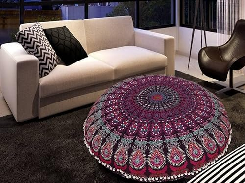 Bodenkissen, 81,3 cm, Lavendel, Ombre, Meditation, Boho, Boho, dekorativ, groß, Ottomane, Outdoor, Heimdekoration, Fällen, Mandala, Baumwolle, Pouf (Lavendel) (nur Bezug)