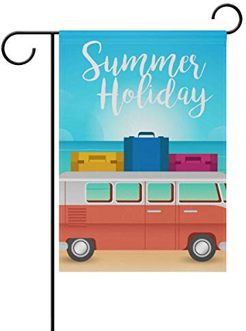 FANTAZIO Gartenflagge VW Camper und Strand Guter Seite, Polyester, 1, 12x18(in)