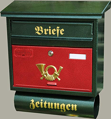 Vintage-Style Design Briefkasten, Motiv mit Zeitungsrolle XXL, Metall mit Lackierung, Flachdach mit Katalogeinwurf,