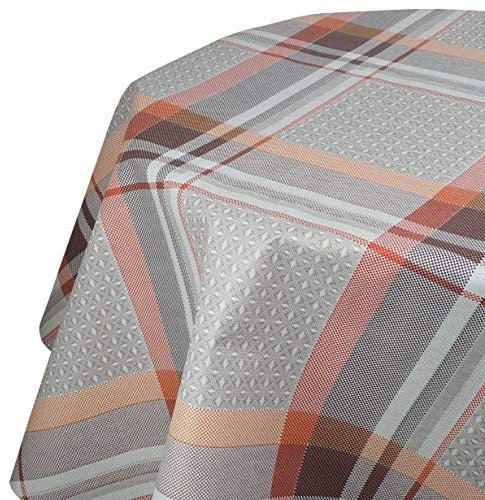 Wachstuchtischdecke Wachstuch Tischdecke Gartentischdecke Rund Oval Robust Kariert Orange Beige Rund 120 cm abwaschbare Wachstischdecke