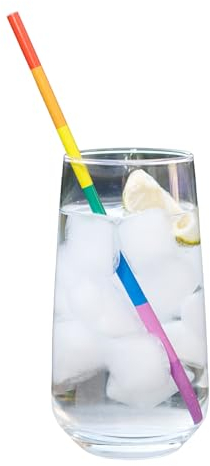 Metal Rainbow Colours Straws Set of 2 Stainless Steel Straws | Reusable | W/Cleaning Brush | Rainbow Colours Flag Gift | Eco Friendly Plastic-Free