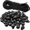 50 Stücke Kunststoff Kordel Schlösser Einlochige Feder Knopf Stopper Tasten Verschluss Schieber Schwarz Runde, Elastische Kordelzug Seil Schlösser mit 30 Fuß Elastischem Bungee Nylon Stoßseil