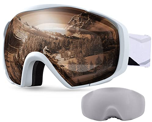OutdoorMaster Maschera da Sci Premium Unisex con Custodia, Occhiali da Snowboard, Occhiali da Sci, Protezione UV al 100%, Occhiali da Sci Antiappannamento per Donne, Uomini, Ragazzi e Ragazze