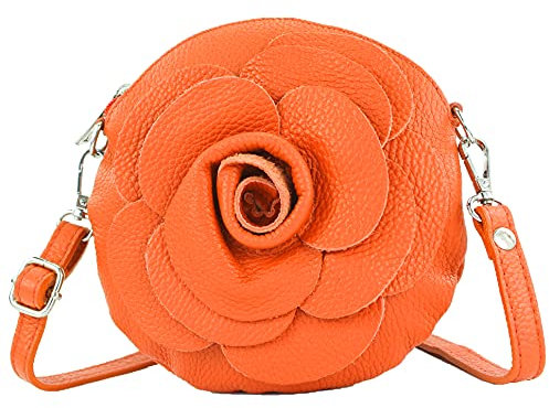 modamoda de T225 Damen Leder Umhängetasche Abendtasche Clutch Blüte Klein handmade in Italy, Farbe:Orange
