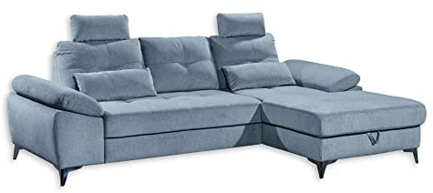 Stella Trading AUCKLAND Ecksofa mit Schlaffunktion, Stoffbezug Denim - Moderne Eckcouch in L-Form mit Bettkasten & verstellbaren Armteilen - 270 x 90 (108) х 170 (B/H/T)