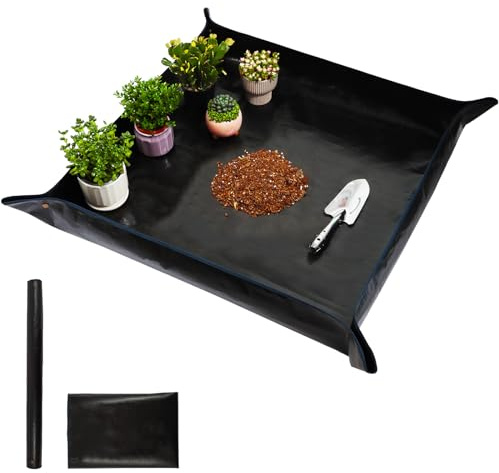 WondMall 100,1 x 100,1 cm große Pflanzen-Umtopfmatte für Zimmerpflanzen, tragbare und faltbare Gartenmatte, wasserdichte Umpflanzmatte für Garten und Außenbereich