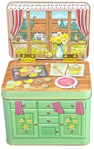 MediMuc Sideboard Frühling - die aufklappbare Rückwand gibt der Dose eine sehr dekorative und zusätzliche Dimension- Keksdose, Osterdose - Vol. 1.2l - Maße (L x B x H) 14,5 x 10,0 x 10,5cm
