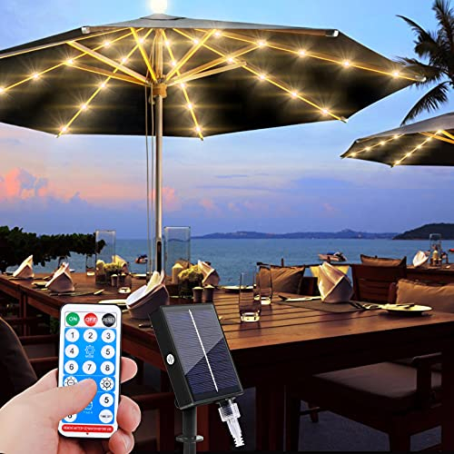 Iluminación solar para sombrilla,cadena de luces con 104 luces LED y mando a distancia de 8 modos,IP67,resistente al agua,para decoración de sombrillas,tiendas de campaña,para interior y exterior