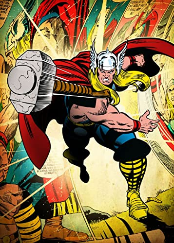 Displate Offiziell Marvel MetallPoster Magnetische Befestigung Inklusive Lizenziert Bilder Hochwertiges Poster Marvel Silver Age - Thor Poster 45 cm x 32 cm