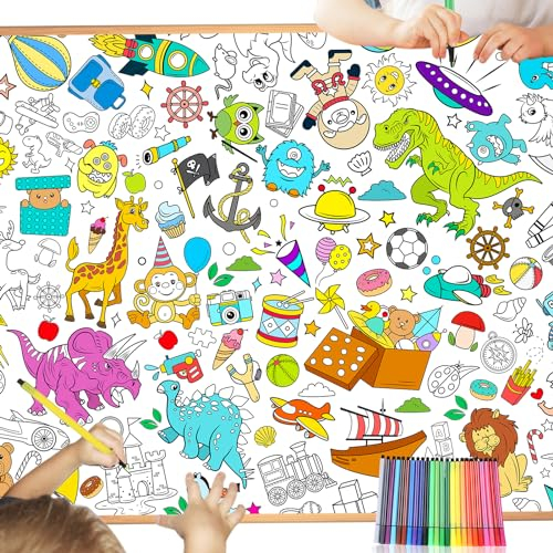HOWAF Papier-Tischdecke zum Ausmalen für Kinder, Dinosaurier Ausmal-Tischdecke Dinosaurier Ausmaltischdecke Kinder Dinosaurier Buch Dino Basteln Kinder für Dino Deko Dino Geburtstag Deko