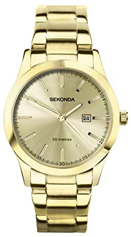 Sekonda Colour Pop Ladies 34mm Quartz Watch in Champagne with Analogue Date Display, and Gold Stainless Steel Strap 40428.