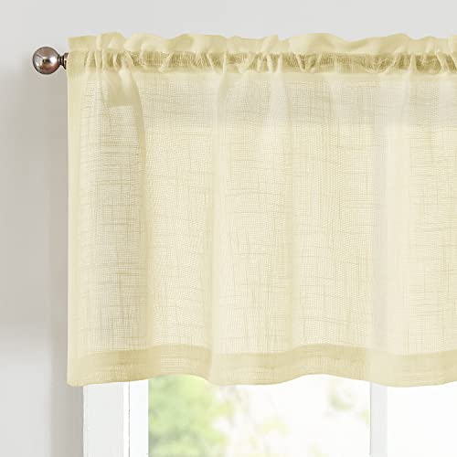 TOPICK Scheibengardine Gelb Bistrogardine Transparent Gardine Gaze Schals Fensterschal für Küche Wohnzimmer Landhaus 1 Stück 130B x 40H(cm)