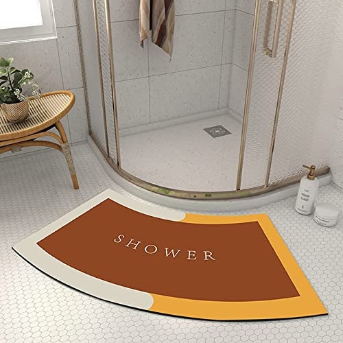 Curved Bath Mat, Strong Absorbent Curved Shower Rug, Soft and Comfy Corner Bathroom Rug, Washable Curved Shower Mat with Non-Slip Bottom for Circular Shower,Yellow,40x75CM