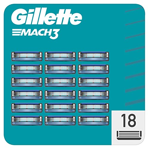 Gillette Mach3 Recharges De Lames De Rasoir Pour Homme, À 3 Lames, Pack 18 Recharges, Lames Plus Résistantes Que L’Acier, Rasage Confortable