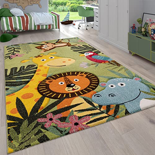 Paco Home Kinderzimmer Kinderteppich für Jungen mit Tier u. Dschungel Motiven Kurzflor, Grösse:120x170 cm, Farbe:Grün 5