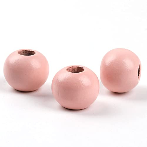 Oneyijun 50 Pièces Grosses Perles en Bois Colorées 20mm - Perles Rondes Naturelles Multicolores pour Bijoux DIY - Bracelet, Collier, Décoration Artisanale Créative (Rose)