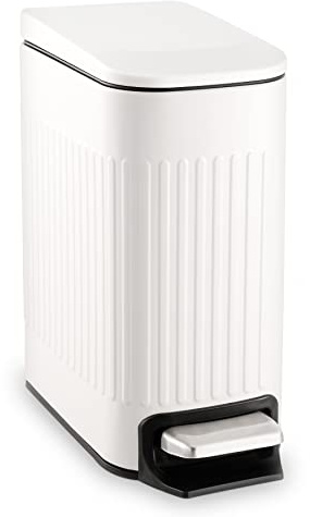 TrashAid Slim Bathroom Trash Can with Lid Soft Close, 6 Liter/1.6 Gallon Stainless Steel Small Garbage Can with Removable Inner Bucket, Step Pedal, Slim Wastebasket for Toilet, Office, Bedroom, White