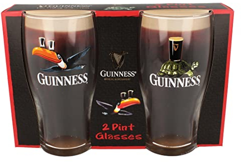 Guinness Official Merchandise Tortoise/Toucan Gilroy 2 Pint Glass Set Transparent