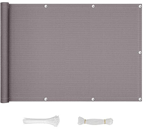 QINGLV Balkon Sichtschutz 70x600cm Balkonumspannung Mit Kabelbinder Und Kordel Wetterfest Balkon Sichtschutz Ohne Bohren für Balkon Garten im Freien -Grau