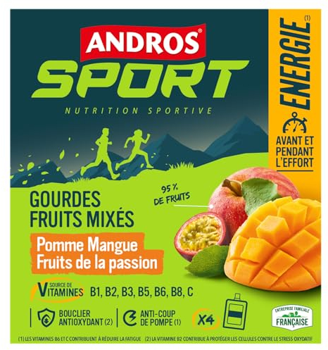 ANDROS Etui Gourdes Fruits Mixés Pomme/Mangue/Fruits de la passion 4x90g