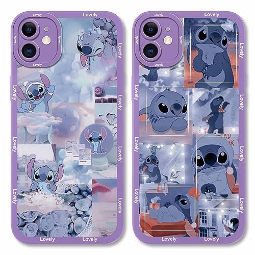 2 Pack Cute Cartoon Phone Case for iPhone 12 mini Case 5.4,Fun Anime Girly Character Aesthetic Pattern Cases for Girls Boys Women,Soft TPU Shockproof Protective Funda for iPhone 12 mini Cover Purple